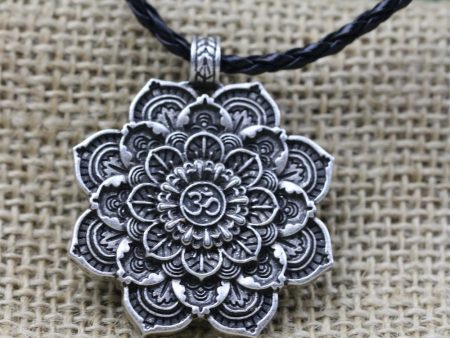 Antique Silver Om Lotus Blossom Mandala Necklace Supply