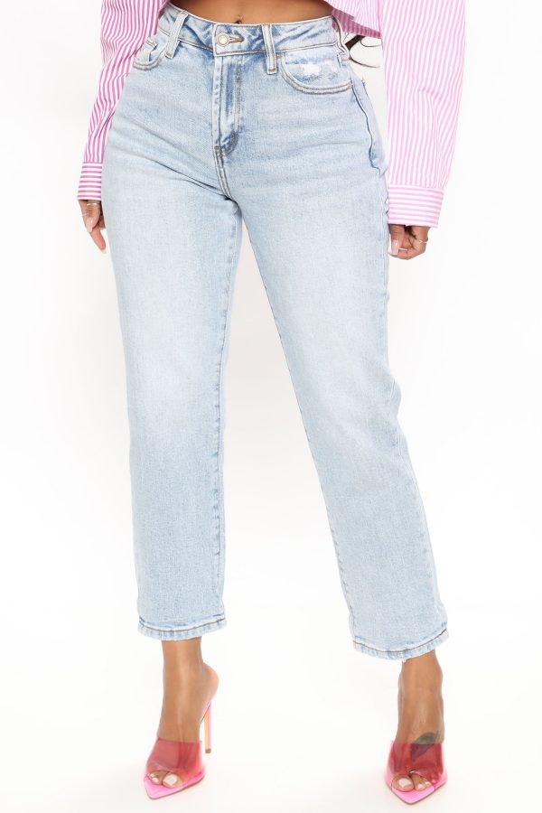 Besties  Mom High Rise Jeans - Light Blue Wash Online now