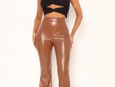 Sassy Faux Leather Flare Pant - Chocolate Online now