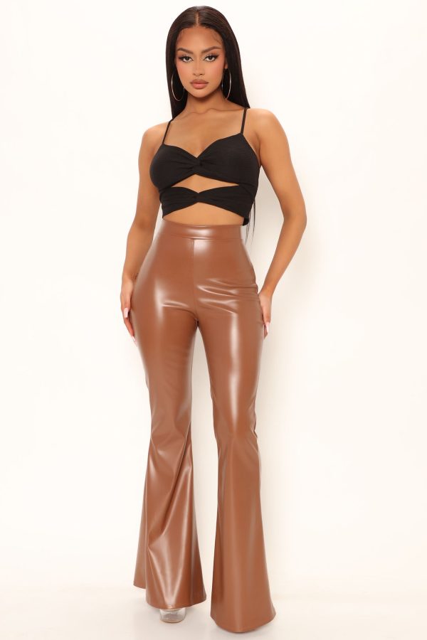 Sassy Faux Leather Flare Pant - Chocolate Online now