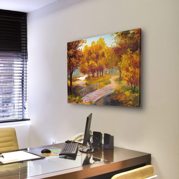 Autumn Forest & Bridge Canvas Wall Art Hot on Sale