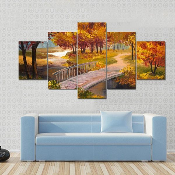 Autumn Forest & Bridge Canvas Wall Art Hot on Sale