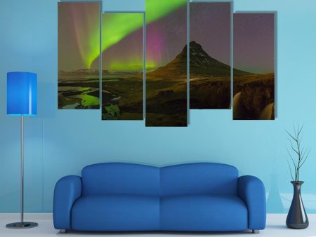 Northern Light Over Kirkjufell Volcano Canvas Wall Art Cheap