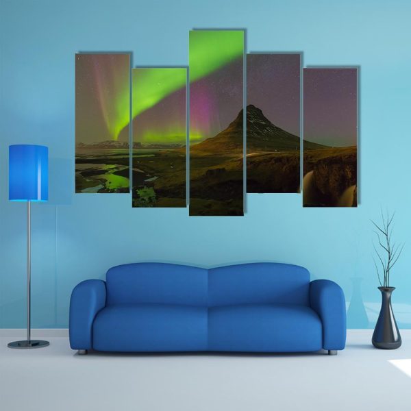 Northern Light Over Kirkjufell Volcano Canvas Wall Art Cheap