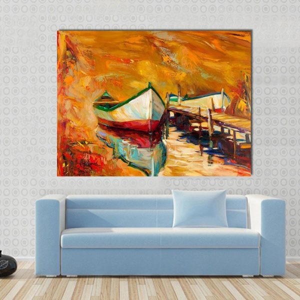 Abstract Boat & Jetty Canvas Wall Art For Sale