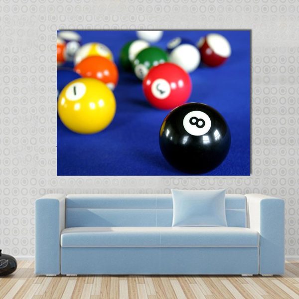 Pool Balls On Blue Pool Table Canvas Wall Art For Discount