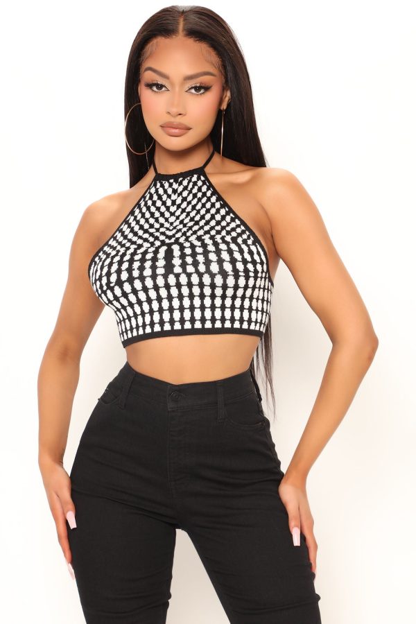 Wild Soul Sweater Halter Top - Black White Online