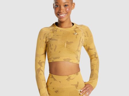 Gymshark Adapt Camo Seamless Long Sleeve Crop Top - Savanna | Yellow For Discount