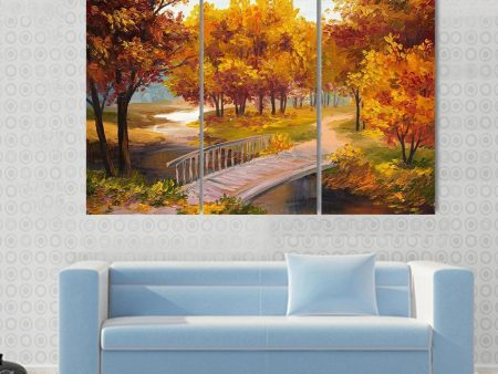 Autumn Forest & Bridge Canvas Wall Art Hot on Sale