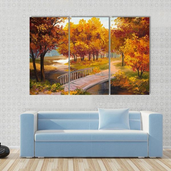 Autumn Forest & Bridge Canvas Wall Art Hot on Sale