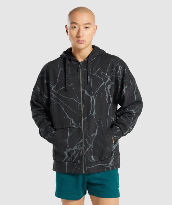 Gymshark Power Zip Up Hoodie - Black Print Online Hot Sale