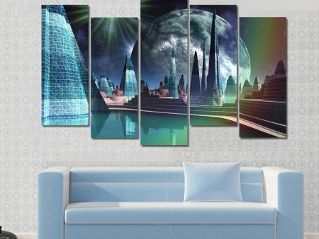 Alien City With Quasar Star Canvas Wall Art Online now