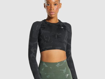 Gymshark Adapt Camo Seamless Long Sleeve Crop Top - Savanna | Black Sale