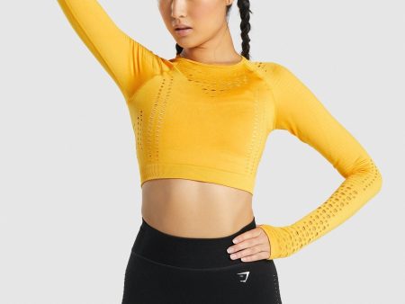 Gymshark Glow Long Sleeve Seamless Crop Top - Yellow on Sale