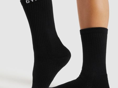 Gymshark Premium Logo Crew Socks 1pk - Black Hot on Sale