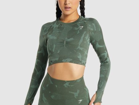 Gymshark Adapt Camo Seamless Long Sleeve Crop Top - Savanna | Green Online now