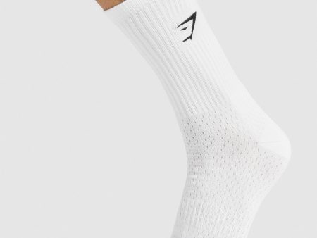 Gymshark Embroidered Sharkhead Crew Socks - White Sale