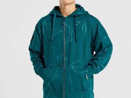 Gymshark Power Zip Up Hoodie - Teal Print Cheap