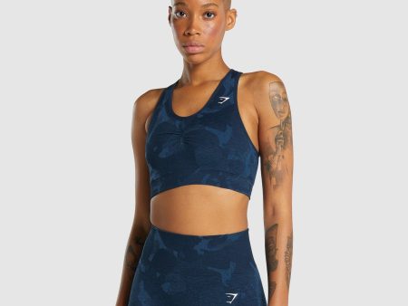 Gymshark Adapt Camo Seamless Racer Back Sports Bra - Savanna | Navy Discount