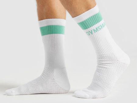 Gymshark Premium Logo Crew Socks 1pk - White Light Green Cheap