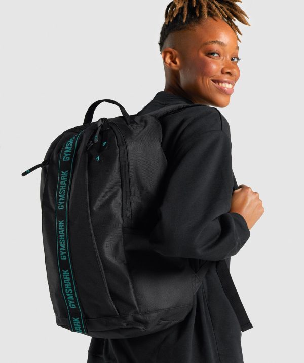 Gymshark Taped Logo Backpack - Black Teal Hot on Sale