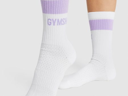 Gymshark Premium Logo Crew Socks 1pk - White Light Purple For Discount