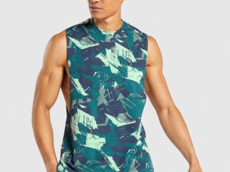 Gymshark Bold Drop Arm Tank - Green Print Online Hot Sale