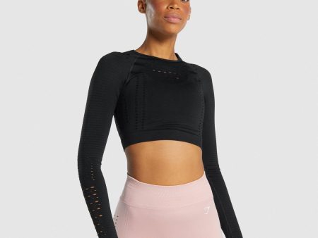 Gymshark Glow Long Sleeve Seamless Crop Top - Black on Sale