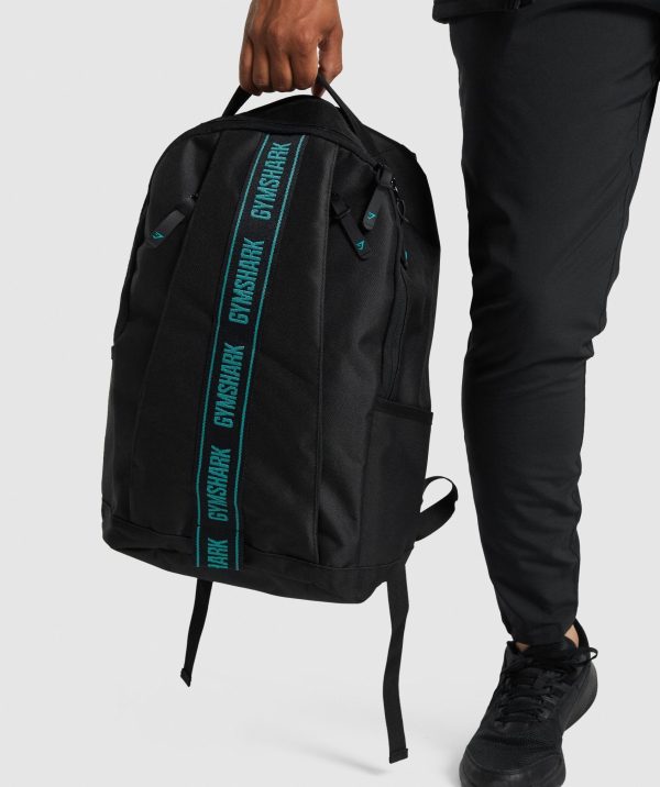 Gymshark Taped Logo Backpack - Black Teal Hot on Sale