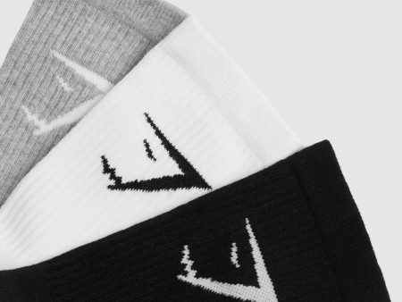 Gymshark Crew Socks 3pk - White Light Grey Marl Black Online